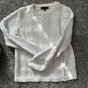 Banana Republic cable knit crew neck sweater, white, size S